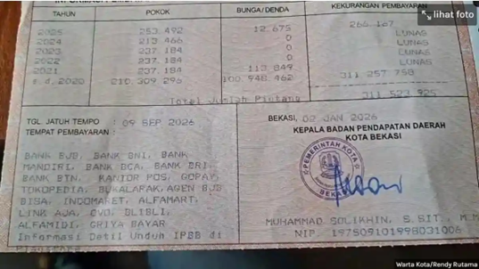 Geger di Bekasi, Warga yang Rajin Bayar Pajak Tiba-tiba Dapat Tagihan PBB Ratusan Juta dari Era 1990-an